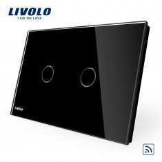 Intrerupator dublu wireless cu touch Livolo din sticla &amp;amp;#8211; standard italian, Negru foto