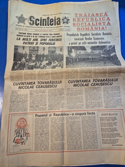 ziarul scanteia 30 decembrie 1979 - ziua republicii