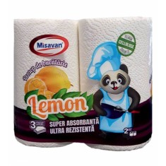 Prosoape de Bucatarie Misavan Lemon, 2 Role/Set, 3 Straturi, Alb, Parfum de Lamaie, Prosop Bucatarie Misavan, Prosop de Hartie Bucatarie, Prosoape Har foto