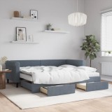 vidaXL Pat de zi cu extensie și sertare gri &icirc;nchis 90x200 cm catifea