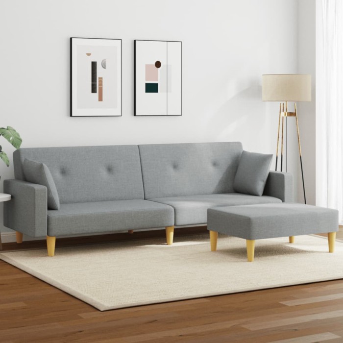 vidaXL Canapea extensibilă cu taburet, 2 locuri, gri deschis, textil
