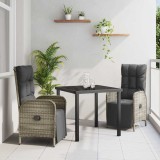 VidaXL Set de masă pentru grădină cu pernă 3 pcs Gri Rattan poli