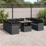 vidaXL Set canapele de grădină cu perne, 10 piese, negru, poliratan 3327079