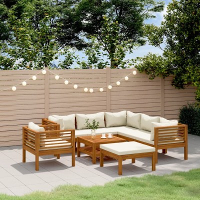 vidaXL Set mobilier grădină cu perne crem, 8 piese, lemn masiv acacia 3086939 foto