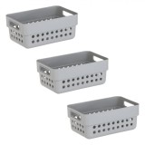 Set Coșuri Depozitare, Model Perforat, M&acirc;ner, Culoare Gri, Capacitate 350 ml, 3 Bucăți, Oem