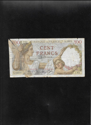 Franta 100 franci francs 1940 seria15873 uzata reparata foto