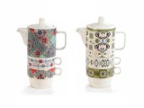 Cumpara ieftin Set 2 ceainice, 4 cesti portelan multicolor 14x8x20 cm, 320 ml, 190 ml