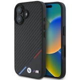 Husa pentru iPhone 16 Plus - BMW Leather Carbon Tricolor Line MagSafe (BMHMP16M23PUDTK) - Black