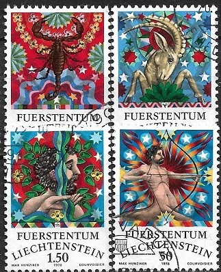 B1054 - Lichtenstein 1978 - Zodiac 4v.stampilat,serie completa foto
