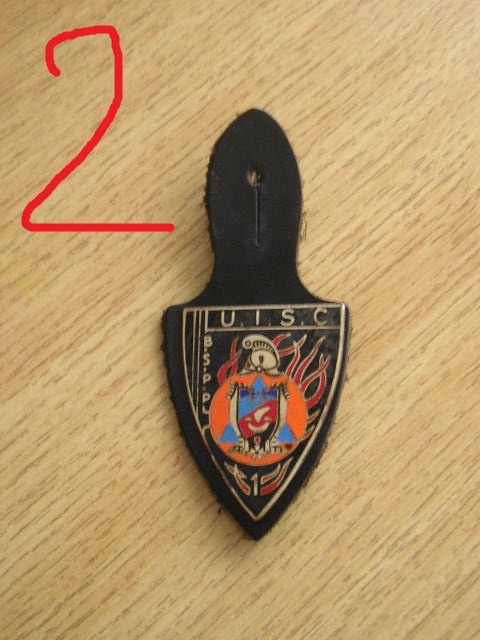 QW8 20 - Insigna - tematica militara - pompieri - UISC - BSPP - suport piele