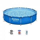 Piscina structura metalica, rotunda, cu pompa, filtru, test analiza apa, albastru, 366x76 cm, Bestway Steel Pro