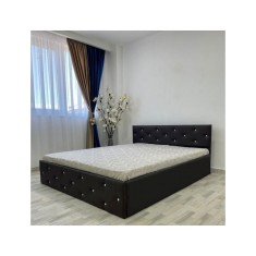 Pat 140x200 Complet Tapitat Milano Wenge + Saltea Lux Ortopedica 140x200