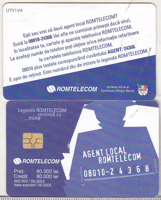 bnk card Cartela telefonica 2003 - Agent local Romtelecom 2 - RO-ROM-0212