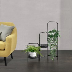 Suport plante Vrasene cu 3 tavite 75 x 68 x 20 cm negru [en.casa] HausGarden Leisure foto