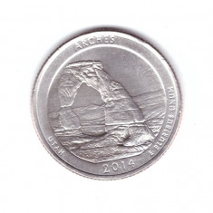 Moneda SUA 25 centi/quarter dollar 2014 P Utah Arches, stare foarte buna, curata