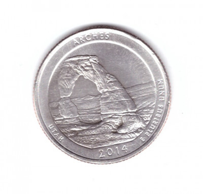 Moneda SUA 25 centi/quarter dollar 2014 P Utah Arches, stare foarte buna, curata foto