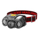 Lanterna led de cap, flippy, cu suport inclus, incarcare usb tip c, raza 100-200m, 5w, 6 trepte de lumina, 400 mah, gri