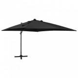 Umbrelă suspendată cu st&acirc;lp și LED-uri, negru, 300 cm, vidaXL