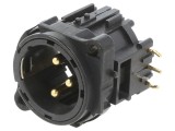 Soclu XLR tată 3 pini unghi 90&deg; THT argint 6A