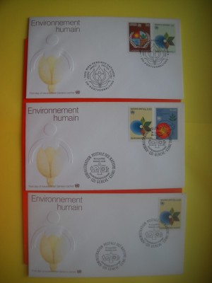 HOPCT PLIC FDC S NR 283 SET 3 FDC-PROTECTIA MEDIULUI INCONJURATOR 1982--ONU NATIUNILE UNITE-BIROUL DIN GENEVA ELVETIA foto