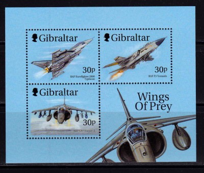 Gibraltar 1999 &amp;quot;Avioane de lupta R.A.F. &amp;quot; , bloc 38, MNH foto