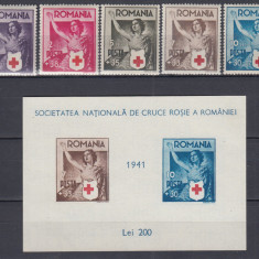 ROMANIA 1941 LP 145 LP 146 CRUCEA ROSIE SERIE + COLITA NEDANTELATA MNH