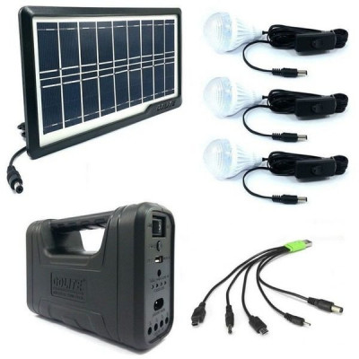 Kit sistem solar de iluminat portabil GDLITE GD-8017A cu 3 becuri, lanterna LED si USB foto
