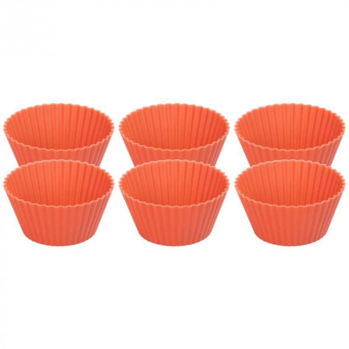 Forma coacere pentru briose, silicon, rosu, set 6 buc, 6.5x6.5x3 cm, MagicHome