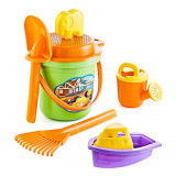 Set 5 ustensile de joaca pentru nisip Great Beach cu galetusa si accesorii Orange, Guclu Toys