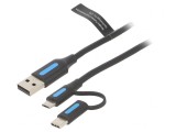 Cablu USB 3 &icirc;n 1 - USB A, Micro USB, USB C, 1m, 3A, Vention