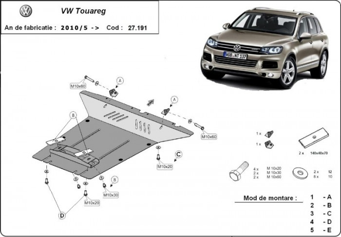 Scut motor metalic VW Touareg 2010-2018