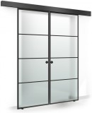 Usa culisanta Boss &reg; Duo Black model Park negru, 60+60x215 cm, sticla mata securizata, glisanta in ambele directii, Modern Glass Art