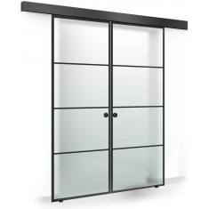 Usa culisanta Boss &reg; Duo Black model Park negru, 60+60x215 cm, sticla mata securizata, glisanta in ambele directii