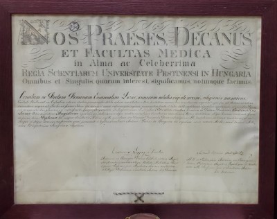 Diploma Imperiala a Facultatii de Medicina Din Pesta foto