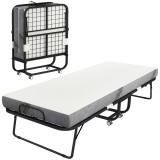 HOMCOM Pat pliant 1 persoană 200 x 80 cm cu saltea, pat de rezervă pliant și portabil pe roți, cadru din oțel, alb | Aosom Romania