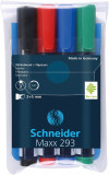 Marker Schneider Maxx 293, Pentru Tabla De Scris+flipchart, Varf Tesit 2-5mm, 4 Cul/set - (n,r,a,v)
