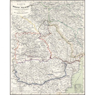 Harta Moldova, Tara Romaneasca si Transilvania, Flemming, 1859, 50x70cm, repro foto