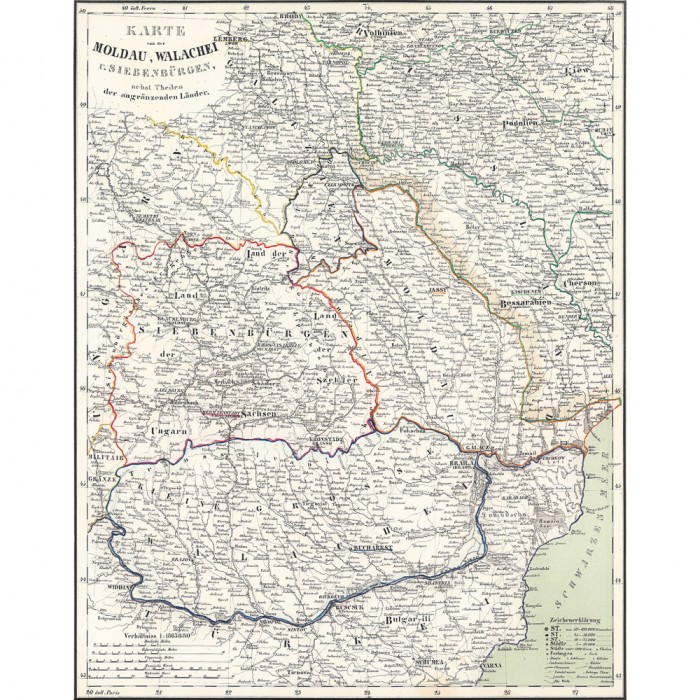 Harta Moldova, Tara Romaneasca si Transilvania, Flemming, 1859, 50x70cm, repro