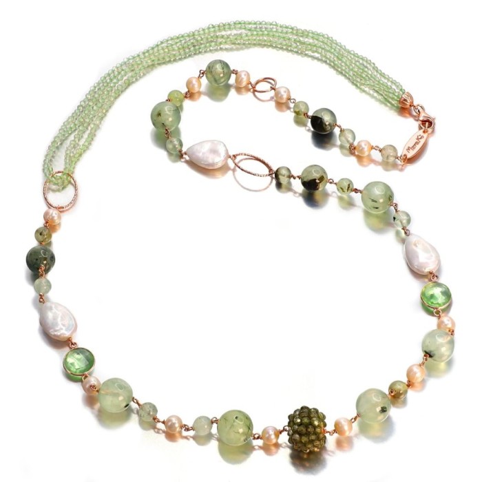 Colier Sensation din cuarț rutilat verde și perle