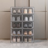 Set 10 cutii depozitare incaltaminte, usor de stivuit, inchidere cu capac, plastic transparent