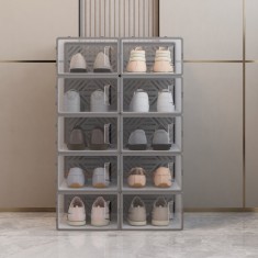Set 10 cutii depozitare incaltaminte, usor de stivuit, inchidere cu capac, plastic transparent