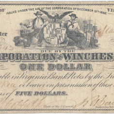 1861, 1 Dollar - Corporation of Winchester - Winchester, Virginia - SUA