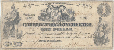 1861, 1 Dollar - Corporation of Winchester - Winchester, Virginia - SUA foto