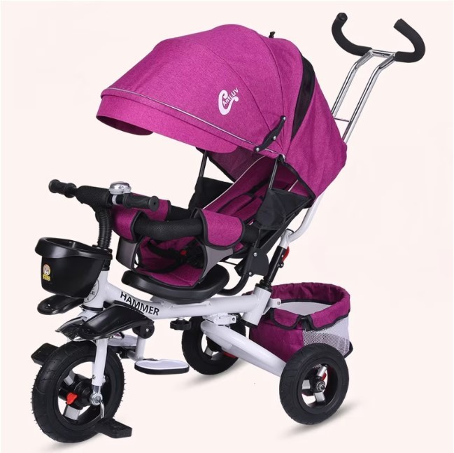 Tricicleta pentru copii cu copertina, scaun reversibil 360, PURPLE