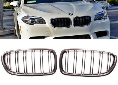 Grila dubla BMW F10 F11 M LOOK crom negru lucios NOU foto