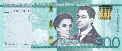 Bancnota Republica Dominicana 500 Pesos Dominicanos 2022 - P192 UNC foto