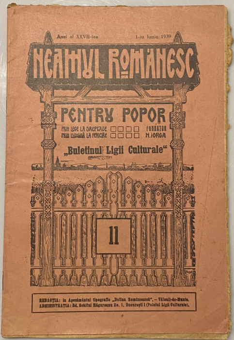 revista brosura veche Neamul Romanesc pentru popor Nicolae Iorga iunie 1939