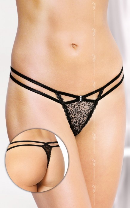Chiloti Tanga, Softline, Negru, 2 barete (DB)