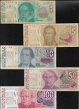 Set Bancnote Argentina: 1, 5, 10, 50, 100 Australes, Stare VG-F-VF, Colectie Numismatica