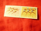 2 Timbre Pereche Elvetia 1971 - Sport , val. 2x10C, Nestampilat